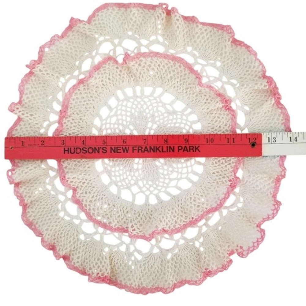 Handmade Crochet Doily  Cream Pink Floral Lace Table Top Decor 10‎ Inch - Picture 2 of 2